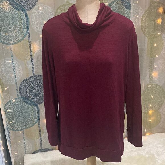 a-new day. Long, L/S, Maroon sweater with loose collar. Womens L. - Picture 2 of 6